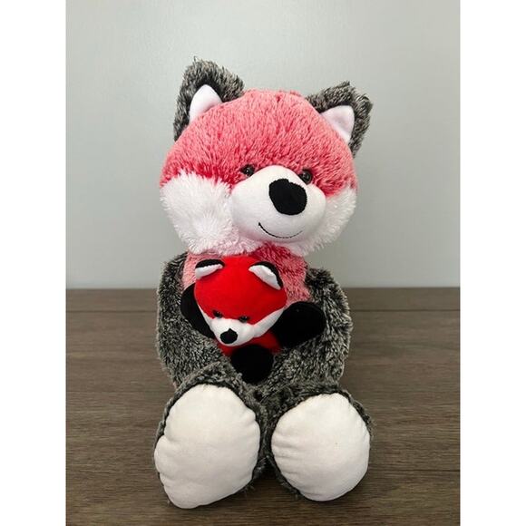 Animal Adventure Mama Fox‎ w Baby Pink Gray Plush - Picture 1 of 4